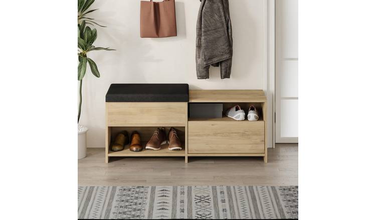 Decortie Filux Particleboard Shoe Storage Bench With Padded Fabric Seat - Oak
