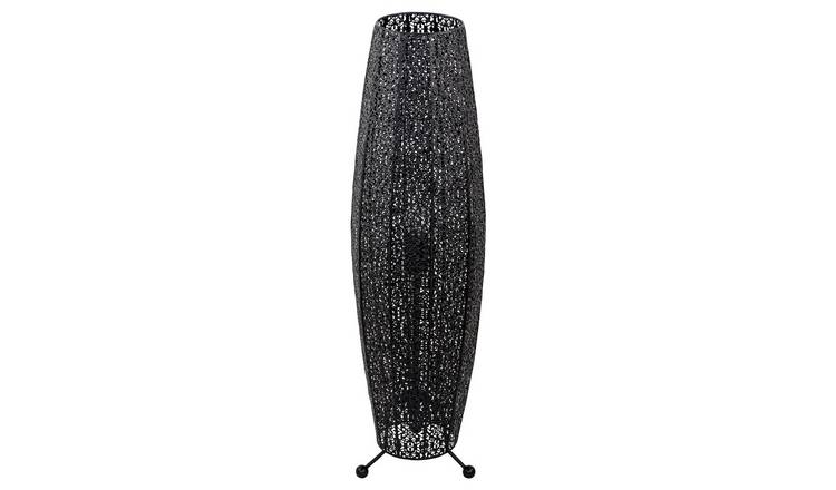 Happy Homewares Ornate Floral Moroccan in Black Gloss Floor Lamp - 30cm