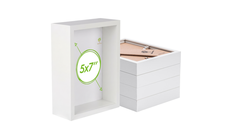 Nicola Spring 3D Deep Box Photo Frames - 5" x 7" - Set of 5 - White