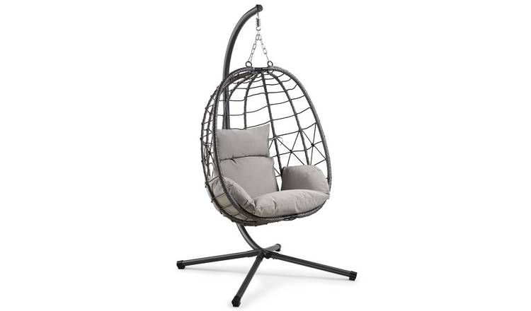 Vonhaus Tivoli Rattan Garden Hanging Egg Chair - Grey