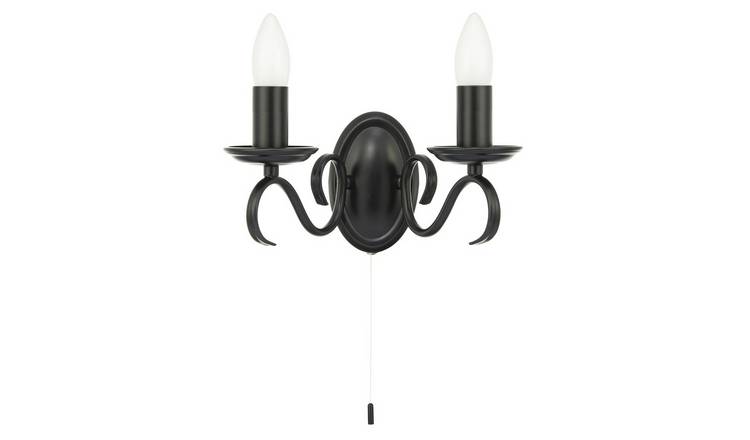 Happy Homewares Pull Switch and Black Arms and Sconces Wall Light - 26cm