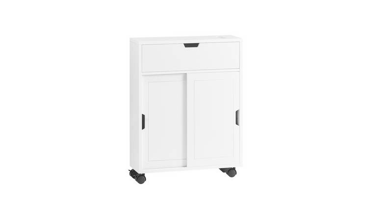 SoBuy 1 Drawer 2 Door Movable Slim Toilet Paper Holder - White