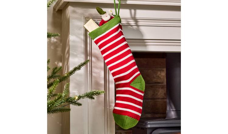 Dibor Knitted Candy Stripe Christmas Stocking - Green