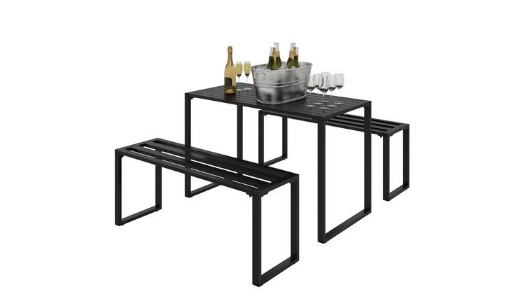 Outsunny 3 Pieces Picnic Bench Set with Table and 2 Benches - Black