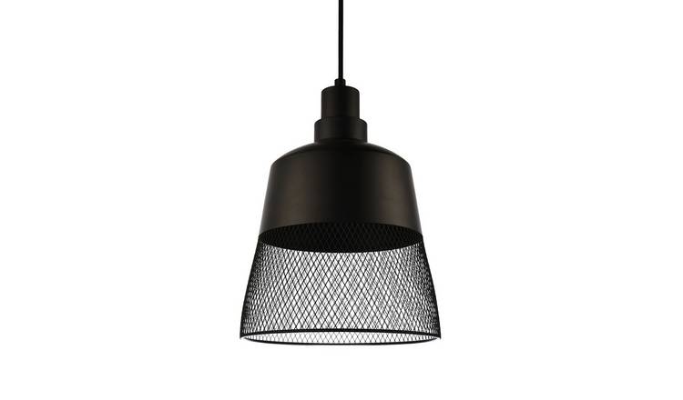 Happy Homewares Black Industrial Vintage with Wire Mesh Pendant Shade - 24cm