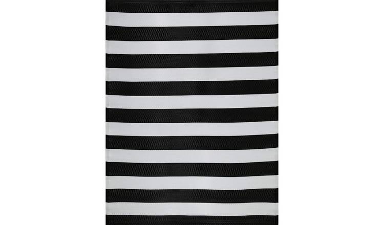 The Rugs Black and White Rainbow Reversible Striped Outdoor Rug - 120 x 160cm
