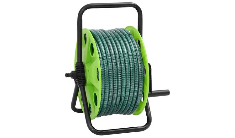 Walplus Free Standing Hose Reel with Hose Fitting - Green - 40.5 x 34.5 x 47 cm