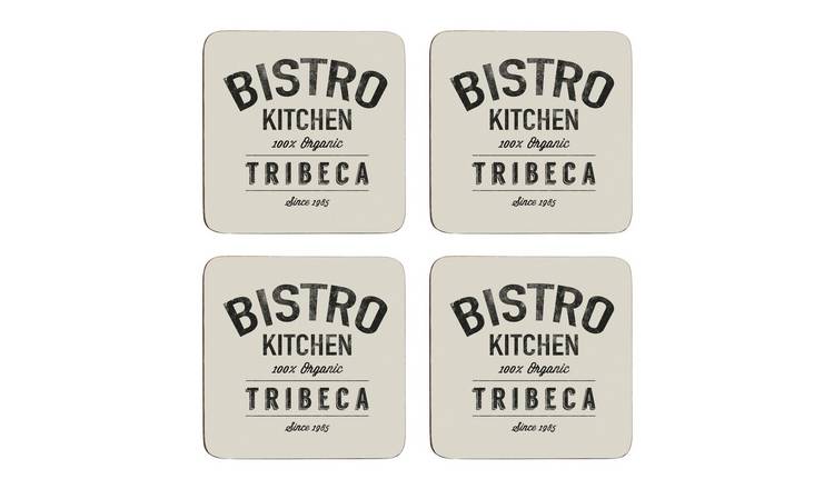 Orsina Set Of 4 Bistro Square Coasters - Black and Cream