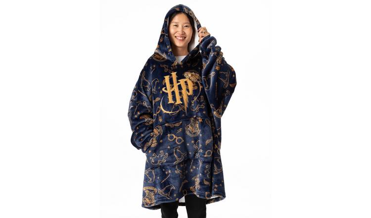 Harry Potter Embroided Logo Adult Womens Blanket Hoodie - Navy