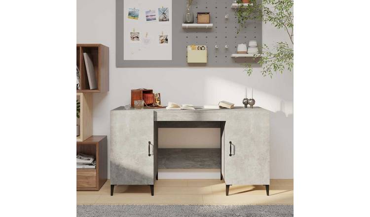 Walplus Engineered Wood and Metal Desk - Granite Grey - 140 x 50 x 75 cm