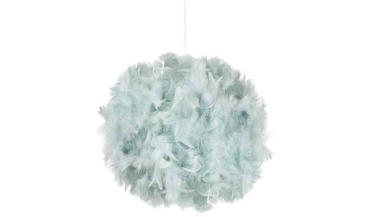 Happy Homewares Blue Genuine Feather Decorated Pendant Shade - 25cm