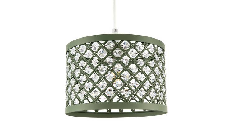 Happy Homewares Sage Green Ornate Matte Metal with Clear Pendant Shade - 25cm
