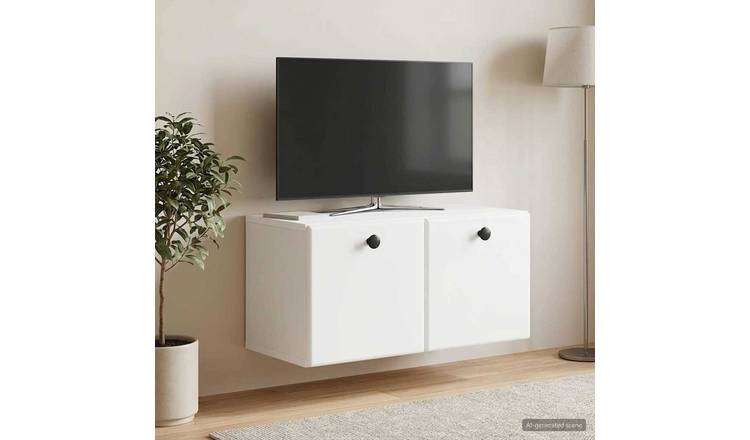 Walplus Wood Wall Mounted TV Cabinet Wall-Mounted - White - 59.5 x 31 x 30 cm