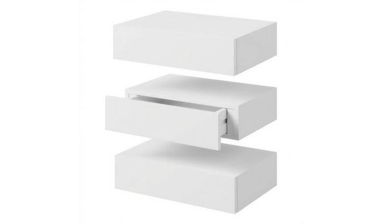Harbour Housewares Wooden Floating Shelves with Drawer Pack of 3 - White