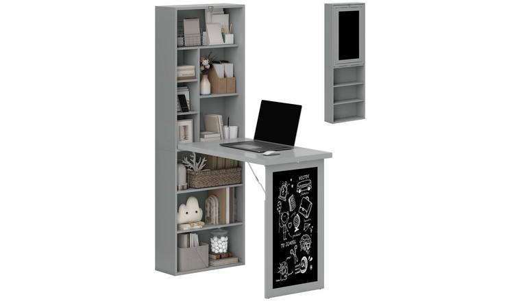HOMCOM Folding Computer Desk with Bookshelf - Dark Grey