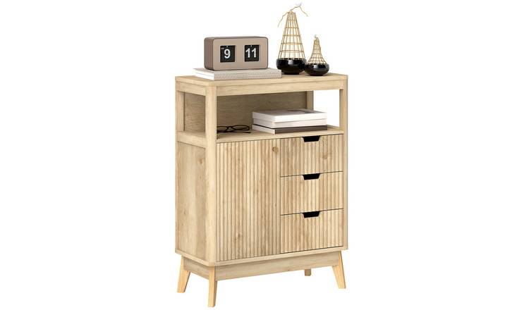 HOMCOM Wooden Modern Adjustable Storage Sideboard - Natural Wood