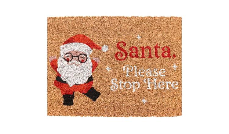 Something Different Santa Stop Here Door Mat - Tan