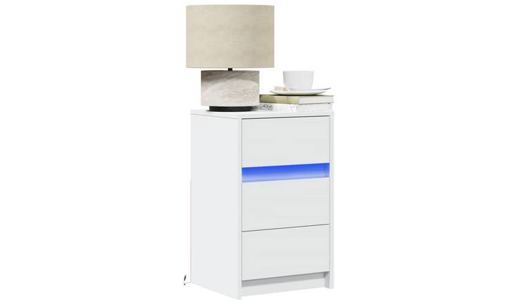 Walplus LED Engineered Wood Bedside Cabinet - White - 38 x 34 x 61 cm