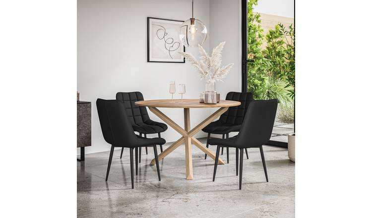 Furniture Online Malvern Nova Oak Table Dining Table & 4 Black Chairs