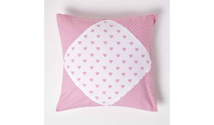 Homescapes Pink Cotton Hearts & Polka Dots Cushion Cover - 60 x 60 cm
