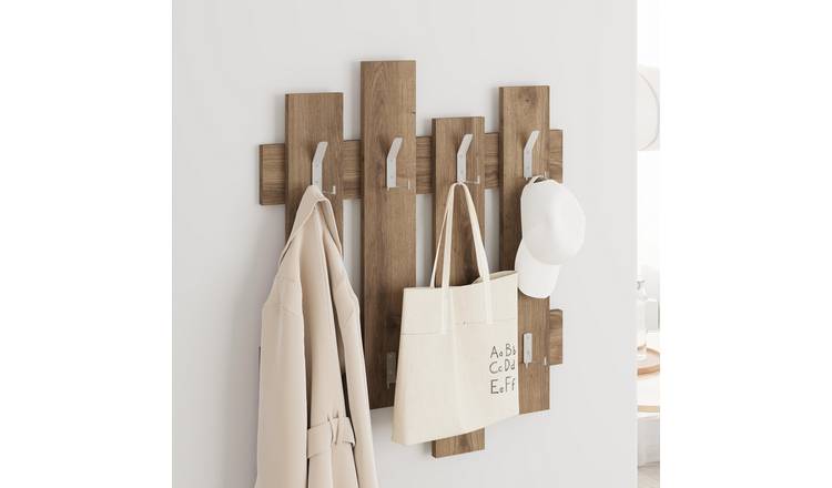 Decortie Wave Particleboard Coat Rack with Metal Hooks - Dark Oak