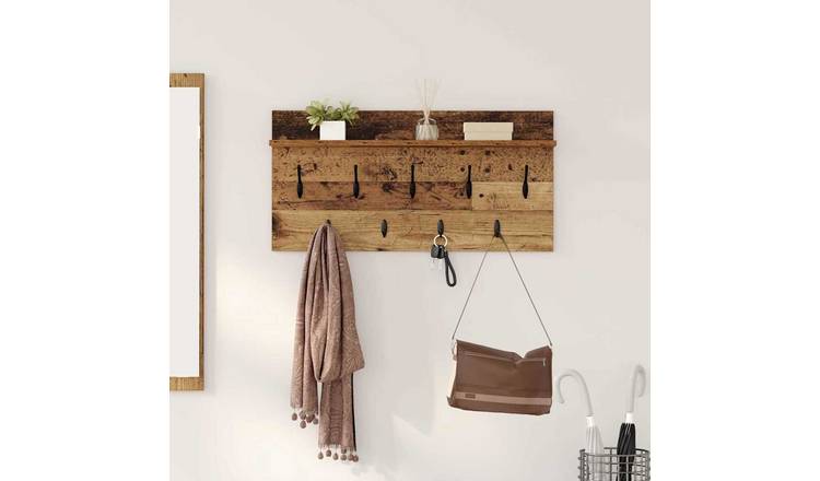 Walplus Engineered Wood Wall-Mounted Coat Rack - Old wood - 80 x 40 x 12 cm