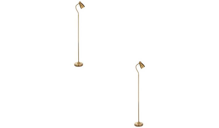 Loops Direct Pack of 2 Steel Floor Lamp LED GU10 - Brushed Aged Brass