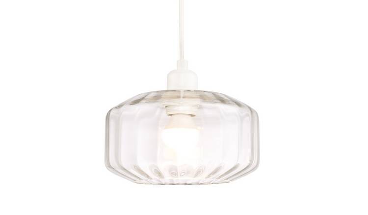 Happy Homewares Clear Ribbed Glass with Flat Pendant Shade - 20cm