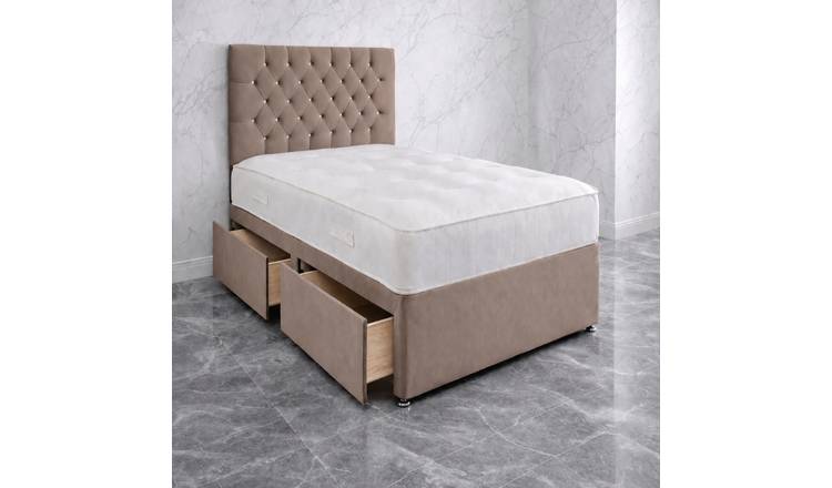 Comfy Deluxe 3ft Single       2 Drawer Velvet  Divan Bed Set -  Beige