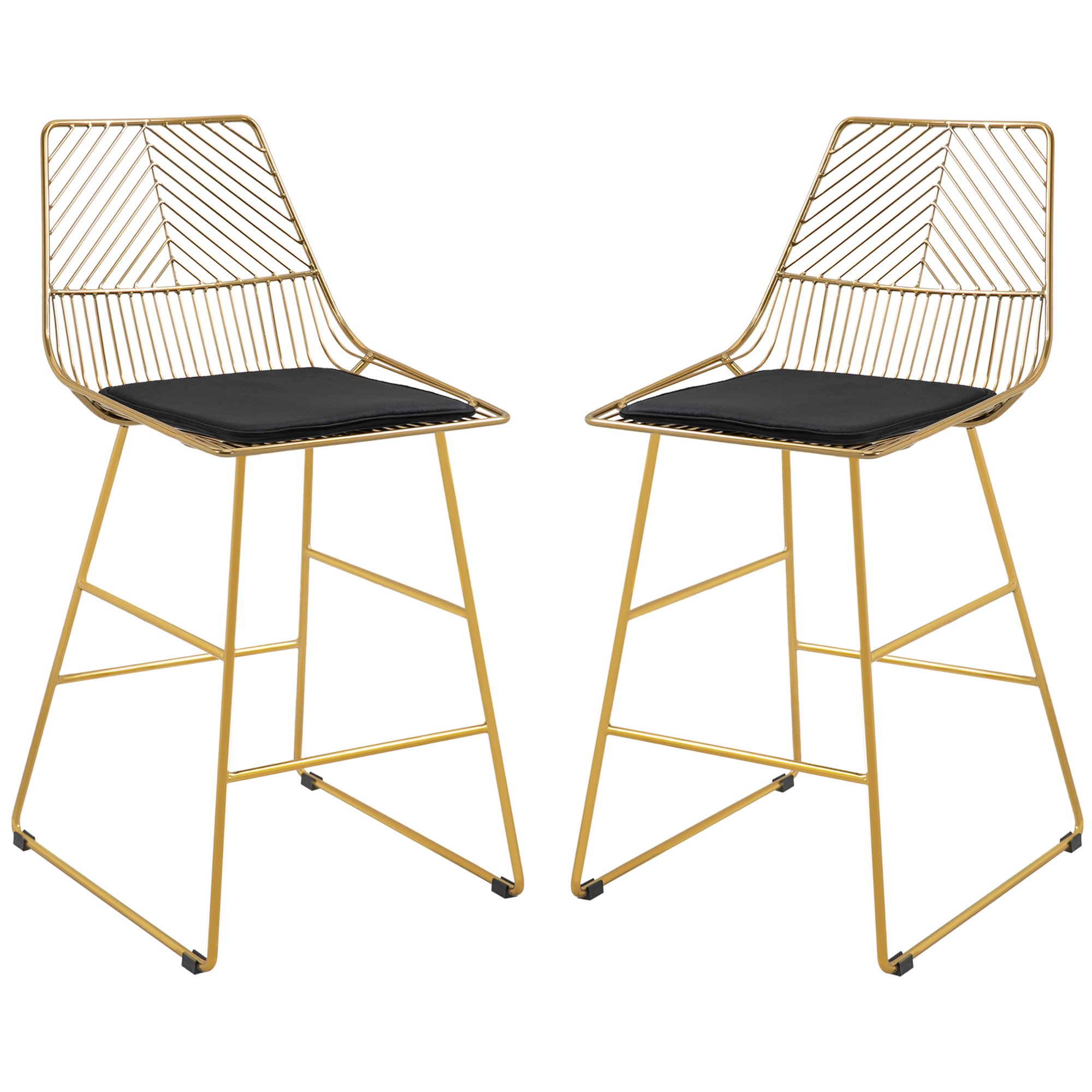 HOMCOM Set of 2 Bar Stools with Wire Metal Frame for Kitchen - Gold Tone - Image 1