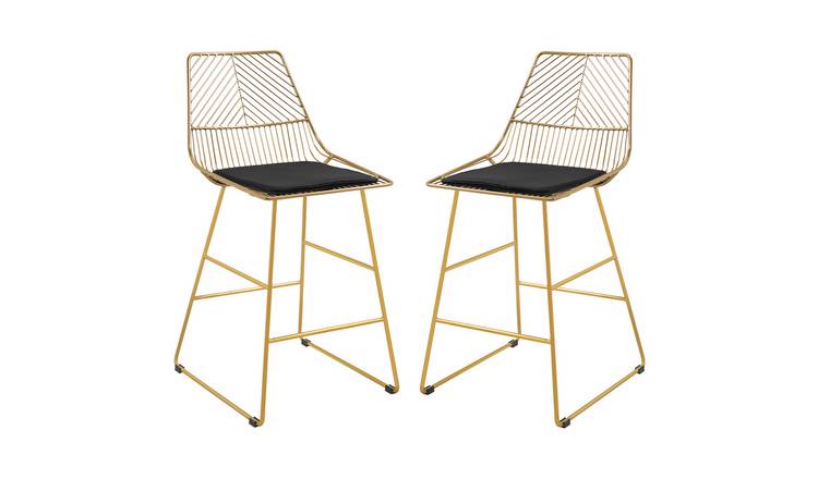 HOMCOM Set of 2 Bar Stools with Wire Metal Frame for Kitchen - Gold Tone