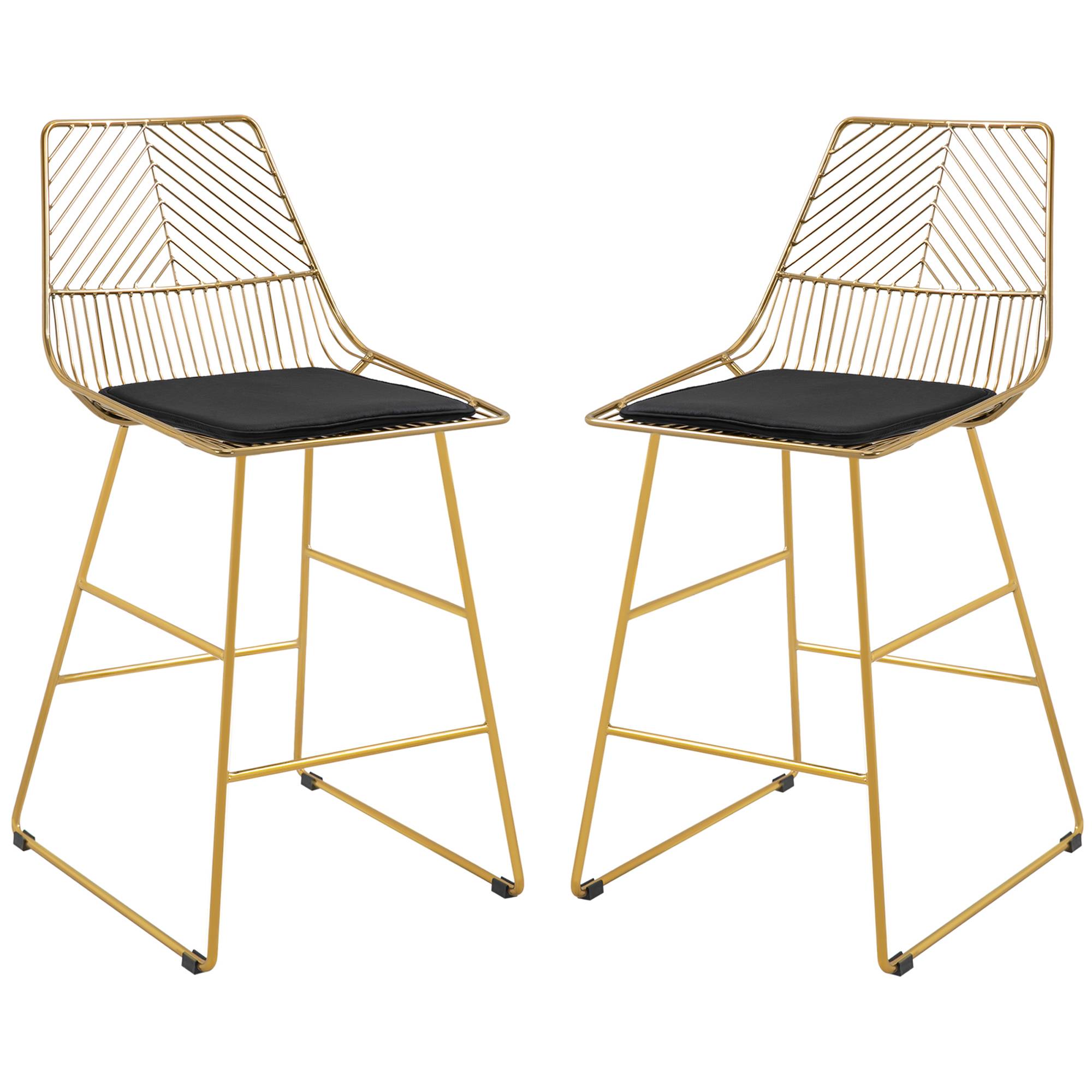 HOMCOM Set of 2 Bar Stools with Wire Metal Frame for Kitchen - Gold Tone - Image 1