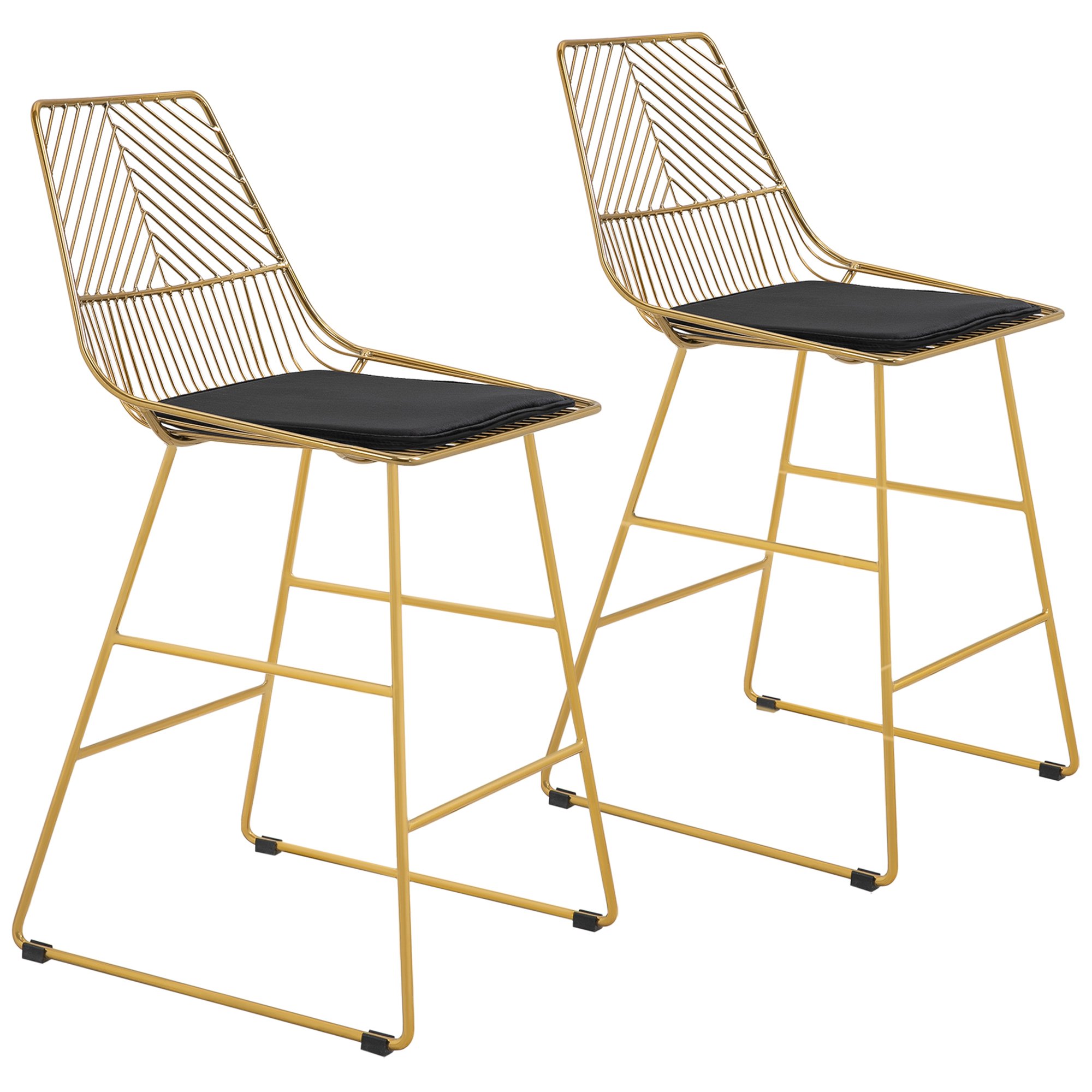 HOMCOM Set of 2 Bar Stools with Wire Metal Frame for Kitchen - Gold Tone - Image 2
