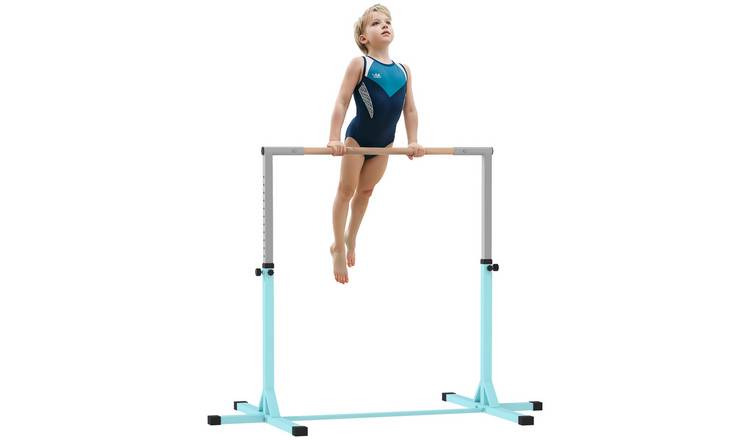 HOMCOM Height Adjustable Home Gym Kids Gymnastics Bar - Light Blue