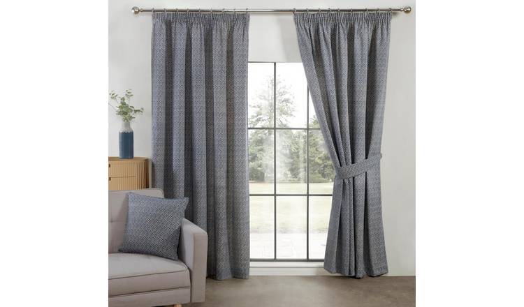 Sundour Aztec Pencil Pleat Curtains - Navy - 168 x 137cm
