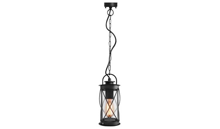 Energy Light Bulbs Lantern With Chain Ceiling Pendant Light IP44 - Black
