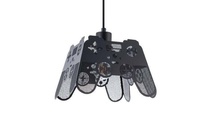 Happy Homewares Matte Black Game Controller with Laser Cut Pendant Shade - 23cm