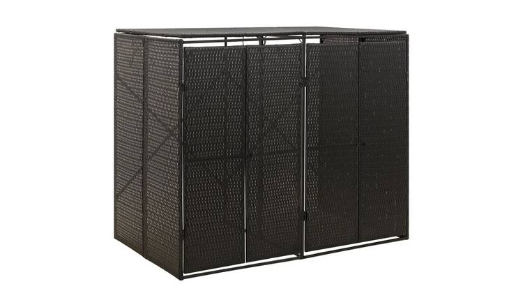 Walplus Double Poly Rattan Wheelie Bin Store - Black - 140 x 80 x 117 cm