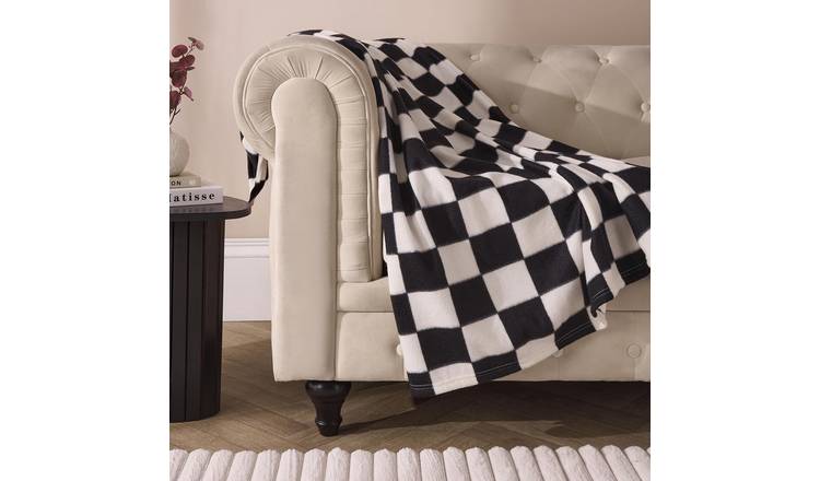 OHS Checkerboard Polar Fleece Blanket Throw 120 x 150cm - Mono