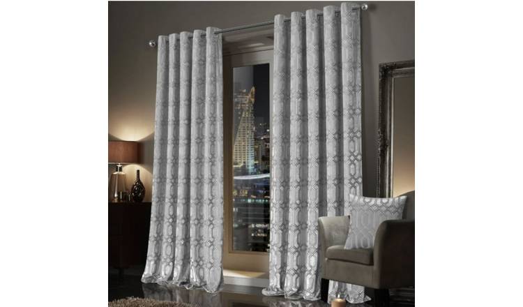 New Edge Blinds Grey Luxe Geo Velvet Eyelet Curtains - 228cm x 229cm