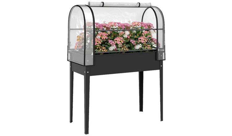 Outsunny Raised Planter with Flip Up Greenhouse Cover, - Black