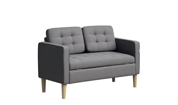 HOMCOM 2 Seater Fabric Sofa with Hidden Under Seat Storage - Grey