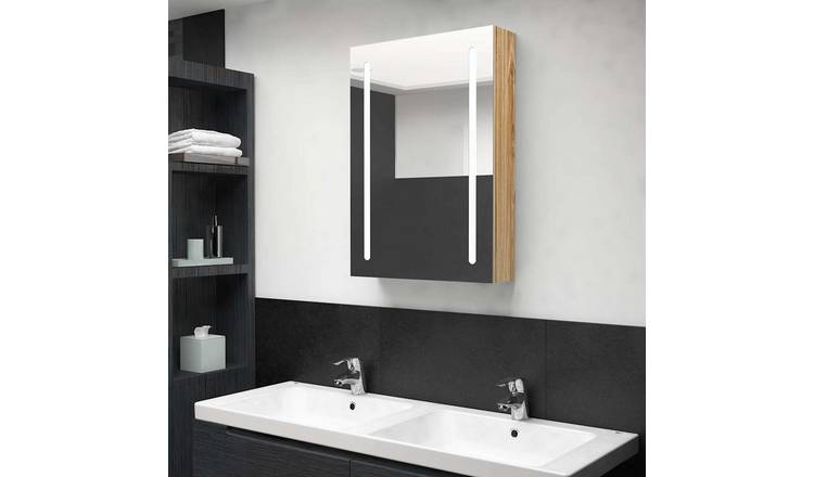 Walplus LED MDF Bathroom Mirror Cabinet - Oak - 50 x 13 x 70 cm