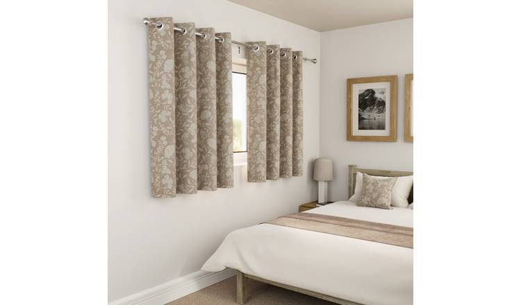 Enhanced Living Haiti Floral Blackout Eyelet Curtains - 117 x 137cm - Sand