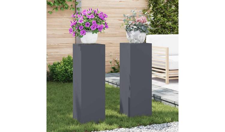 Walplus Pack of 2 Steel Plant Stand - Anthracite - 24 x 24 x 75 cm