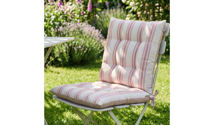 Dibor Set of 2 Stripe Outdoor Garden Chair Cushion Seat Pads - Rose Blush