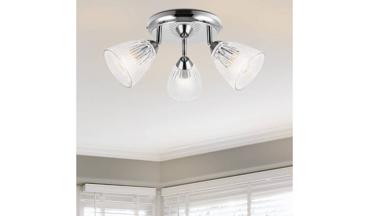Cosylyte Athella Bathroom 3 Light Modern Ribbed Glass Spotlight - Chrome Base