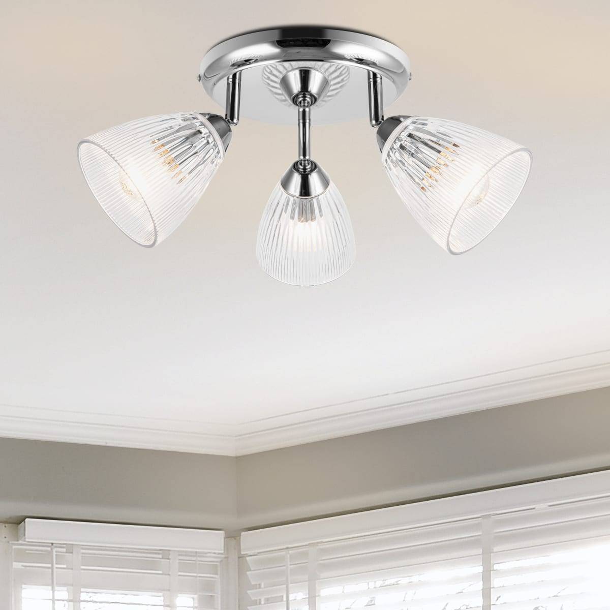 Cosylyte Athella Bathroom 3 Light Modern Ribbed Glass Spotlight - Chrome Base - Image 1