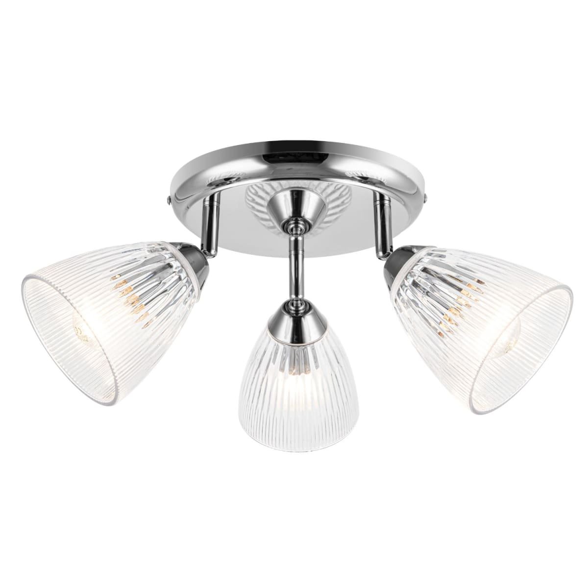 Cosylyte Athella Bathroom 3 Light Modern Ribbed Glass Spotlight - Chrome Base - Image 3