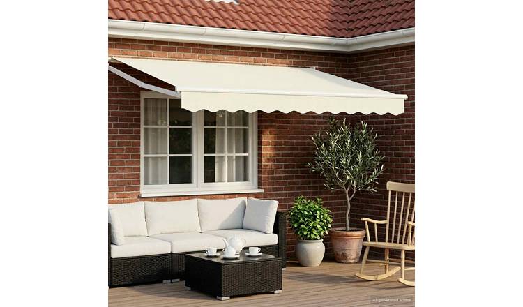 Walplus Electric Aluminium Retractable Awning - Cream and White - 350 x 250 cm